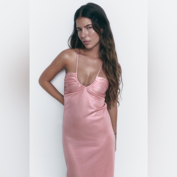 ZARA Pink Metallic Midi Dress, New! - Picture 4 of 13